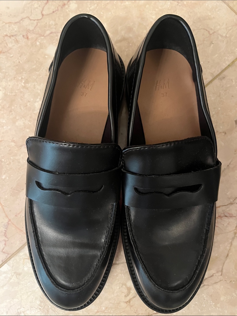 H&M Black Leather Penny Loafers for women